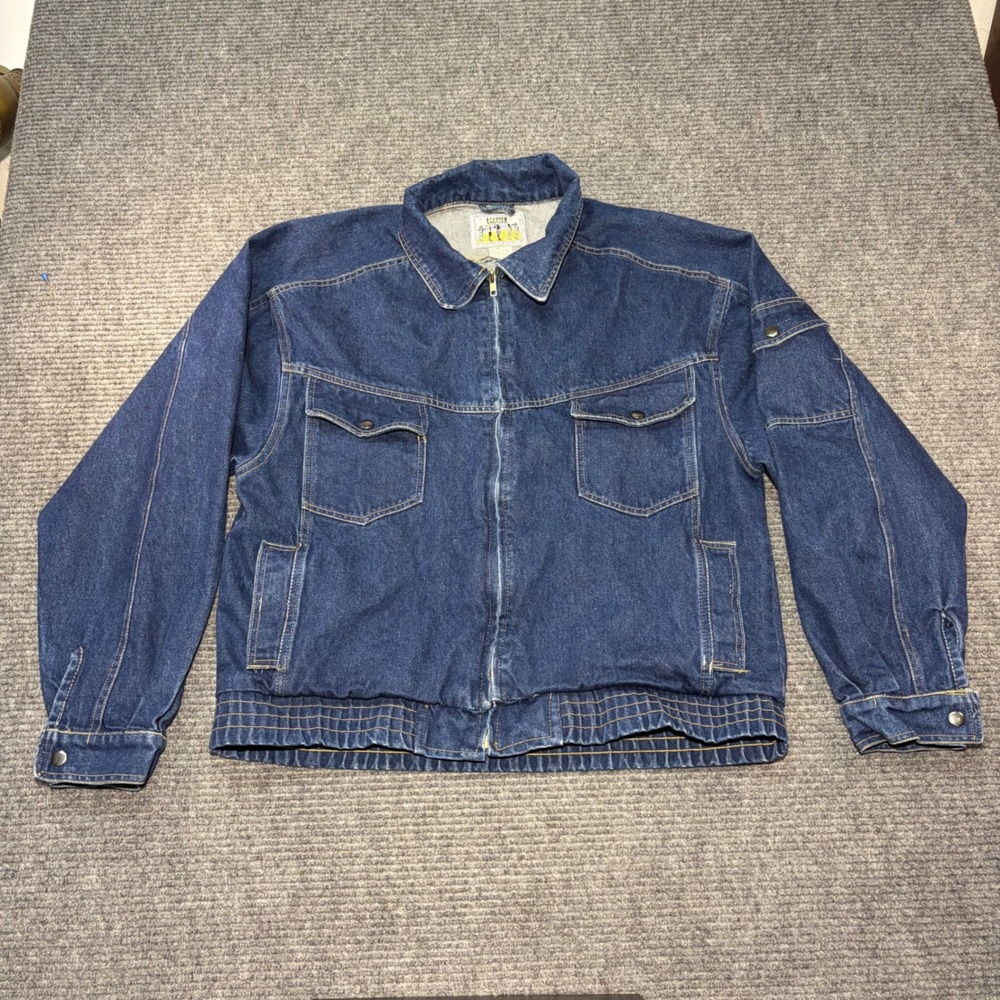 Vintage Laguna Mens Denim Jacket XL Blue Cotton Full Zip Workwear Utility Coat